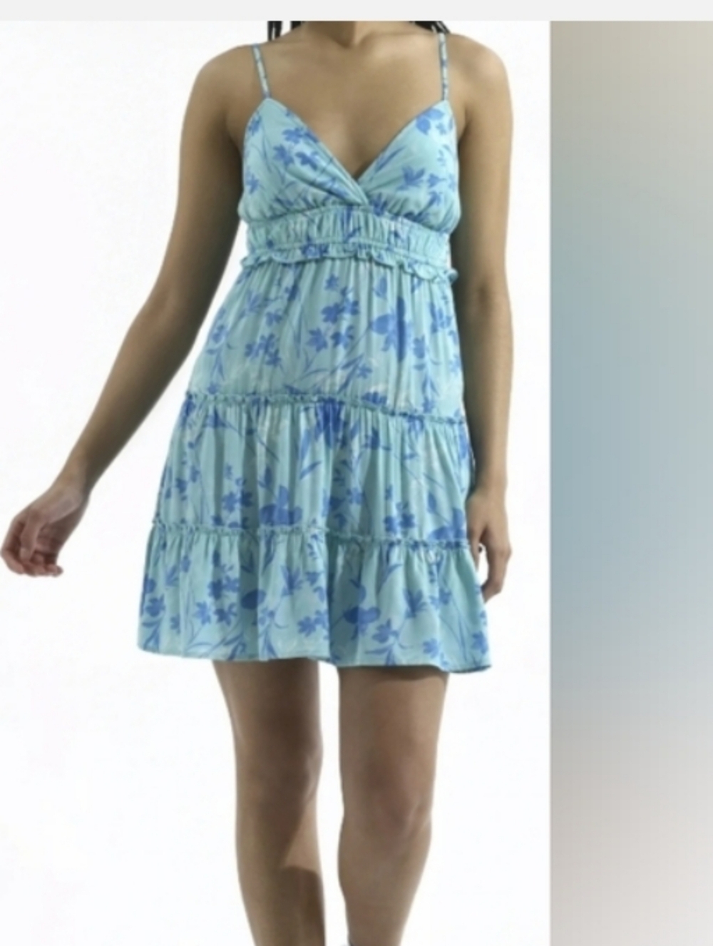Net Floral Blue Sundress With Adjustable Straps - Picture 4 of 4